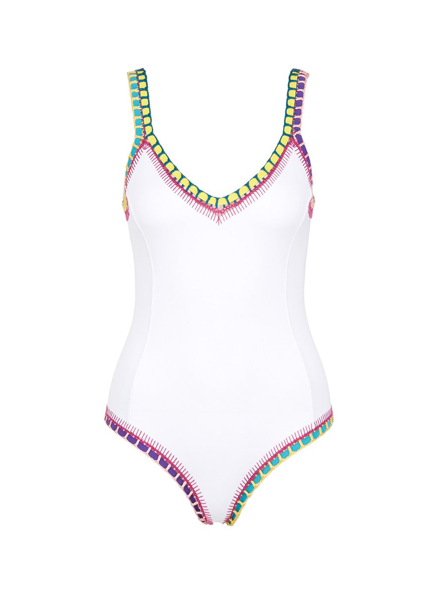 'Yaz' crochet trim scoop back one-piece swimsuit - KIINI - White