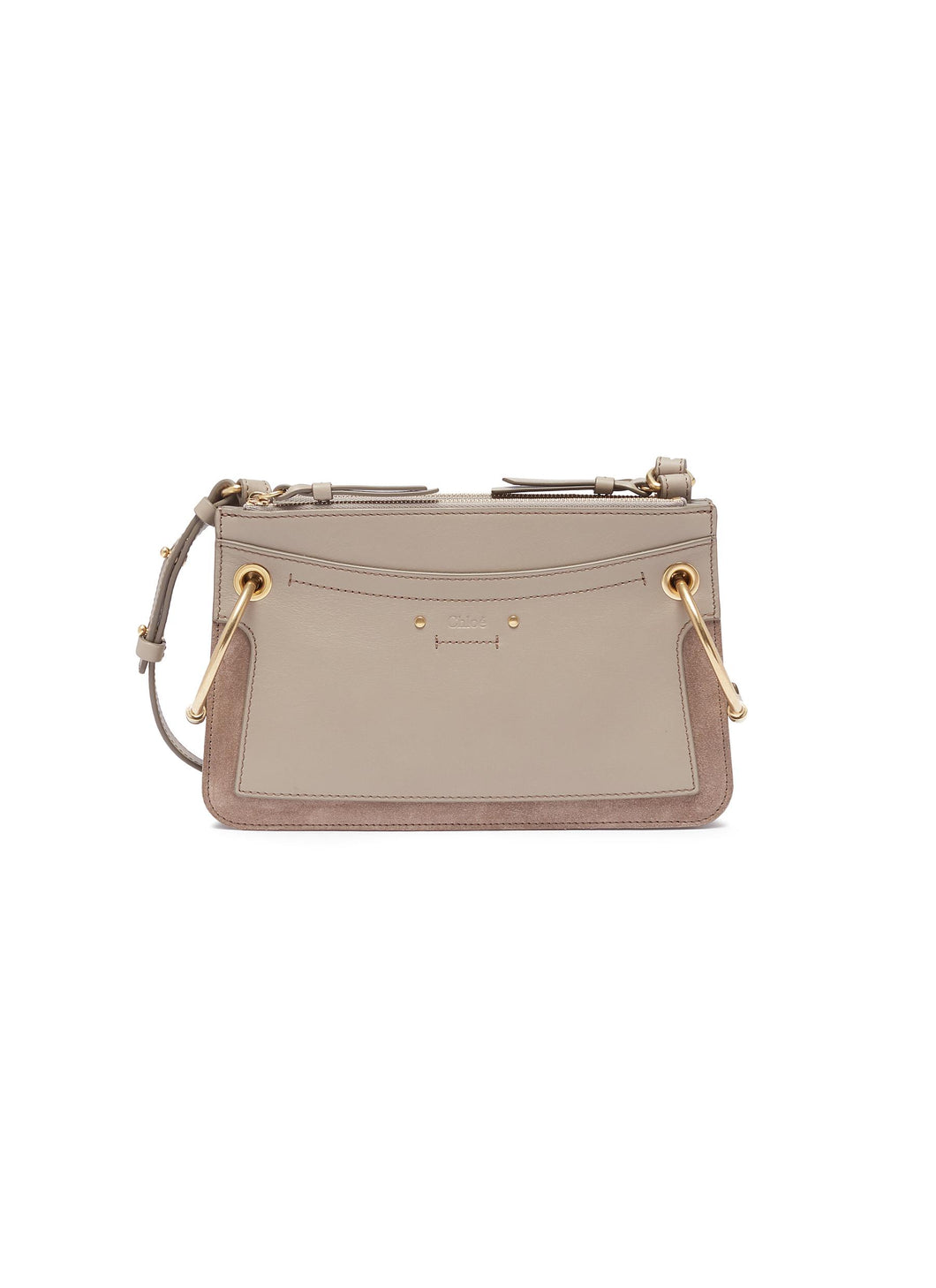 'Roy' suede panel leather crossbody bag - Chloé - Grey