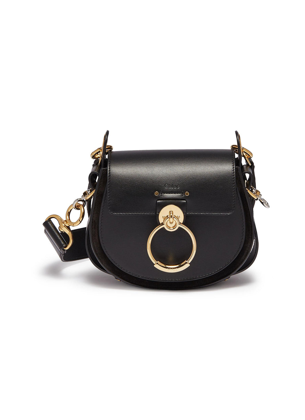 'Tess' ring small leather shoulder bag - Chloé - Black