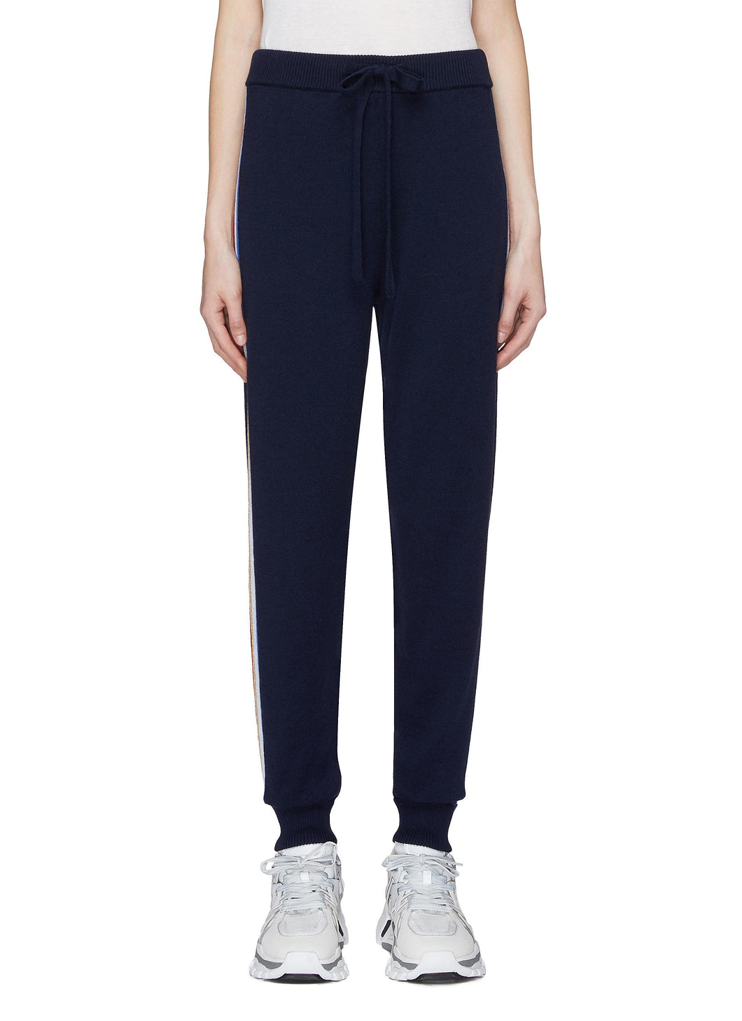 Stripe outseam Merino wool blend knit track pants - être cécile - Blue