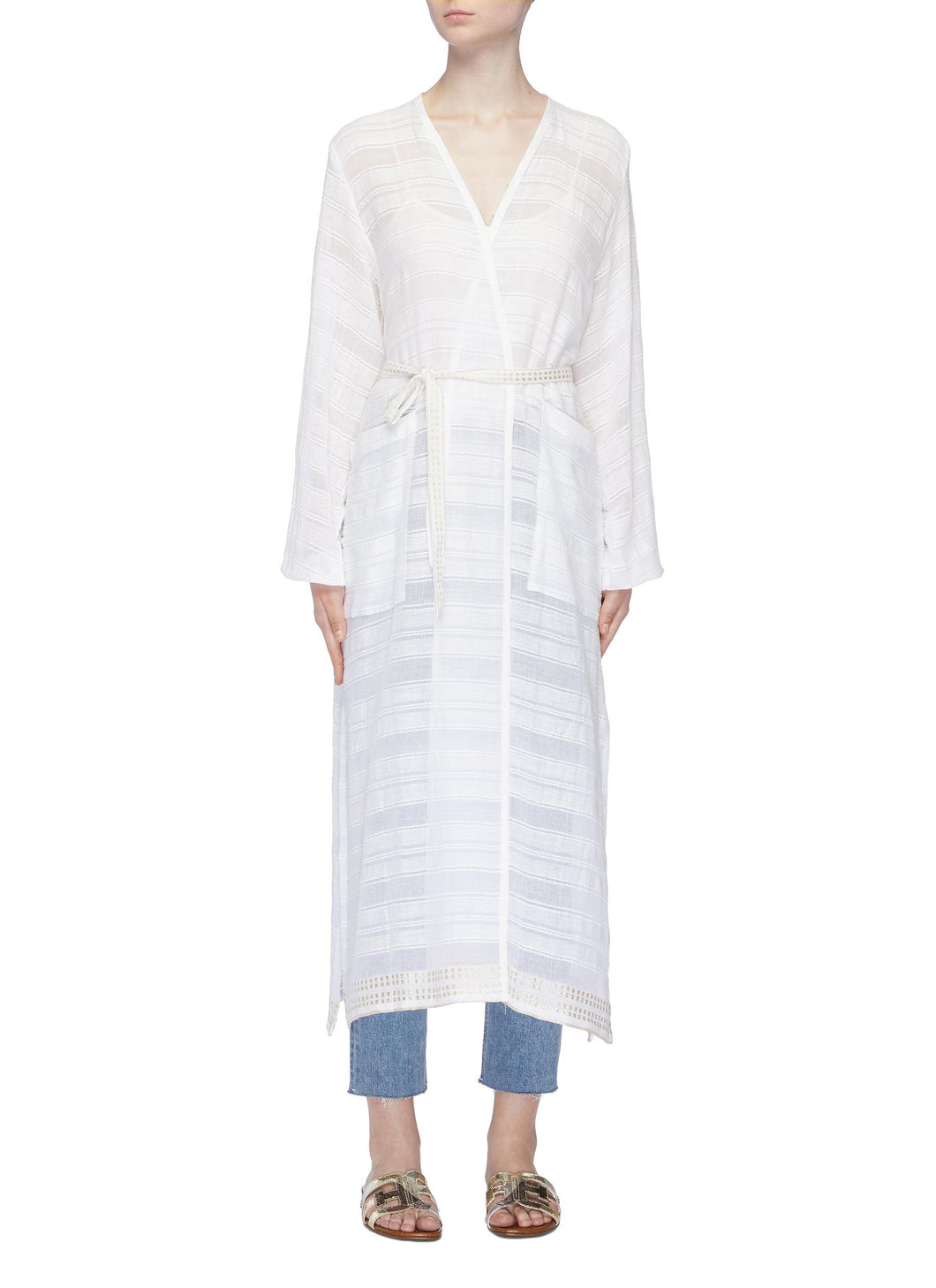 'Kelali' belted stripe robe - Lemlem - White