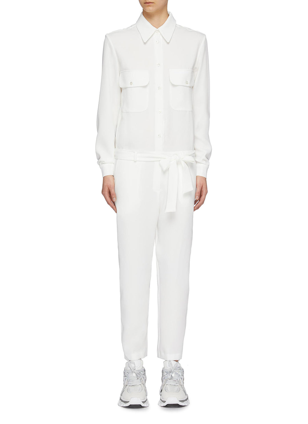 Belted graphic embroidered back crepe jumpsuit - Mira Mikati - White