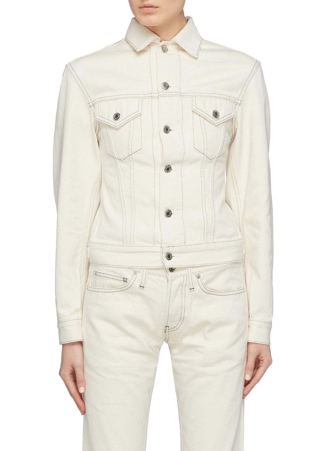 'Femme Trucker' contrast topstitching denim jacket - Helmut Lang - White