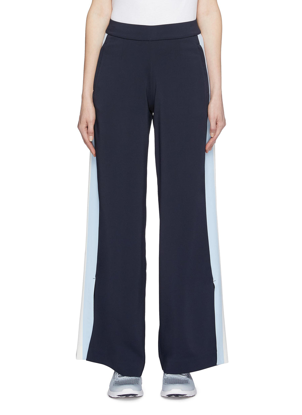 'Liv' split cuff stripe outseam wide leg pants - Vaara - Blue