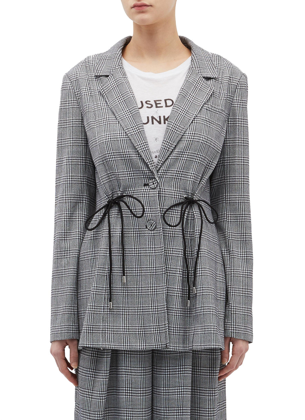 'Hopes Up' drawstring houndstooth check plaid blazer - C/MEO COLLECTIVE - Multi-colour