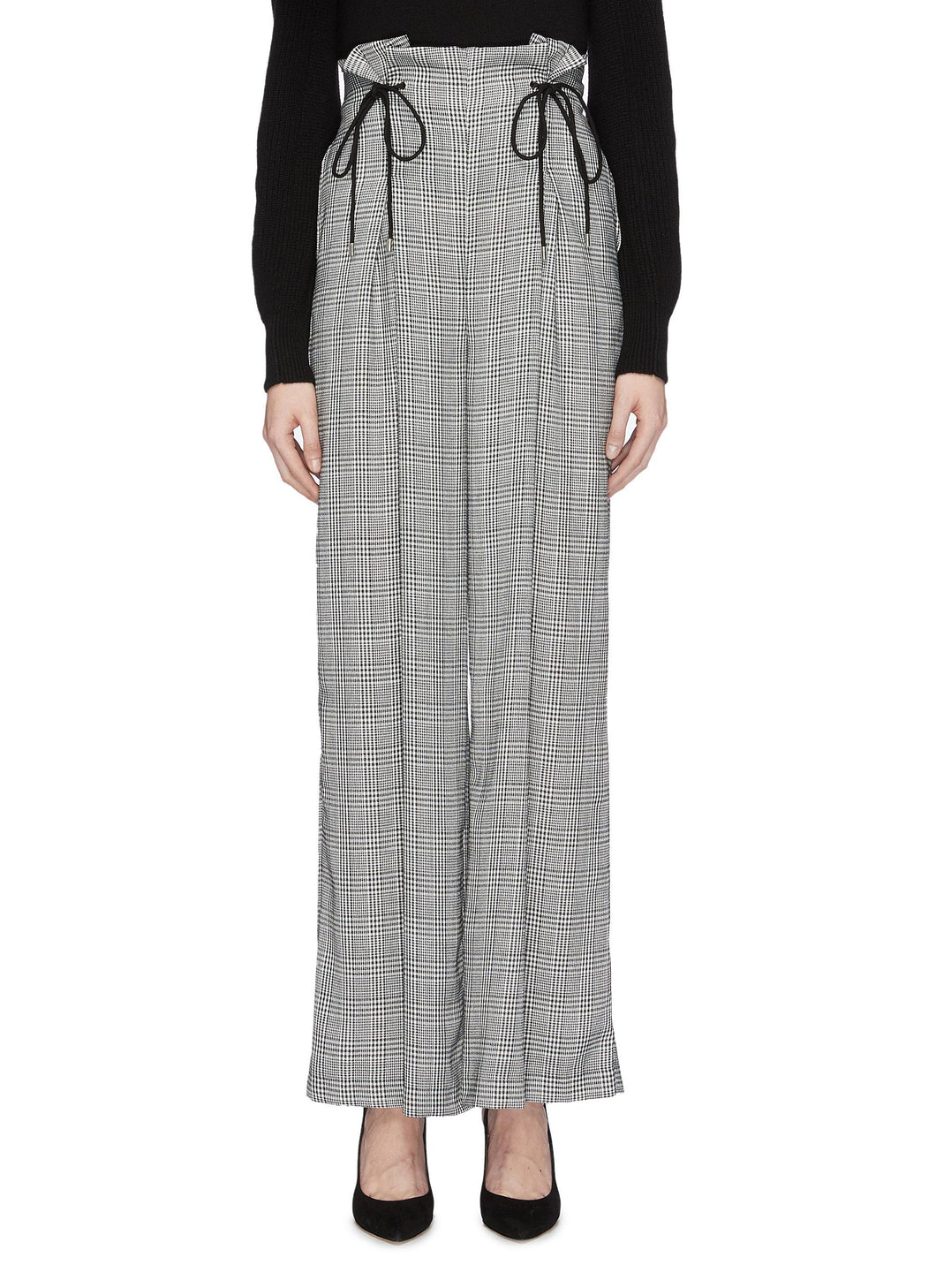 'Hopes Up' houndstooth check plaid wide leg paperbag pants - C/MEO COLLECTIVE - Multi-colour