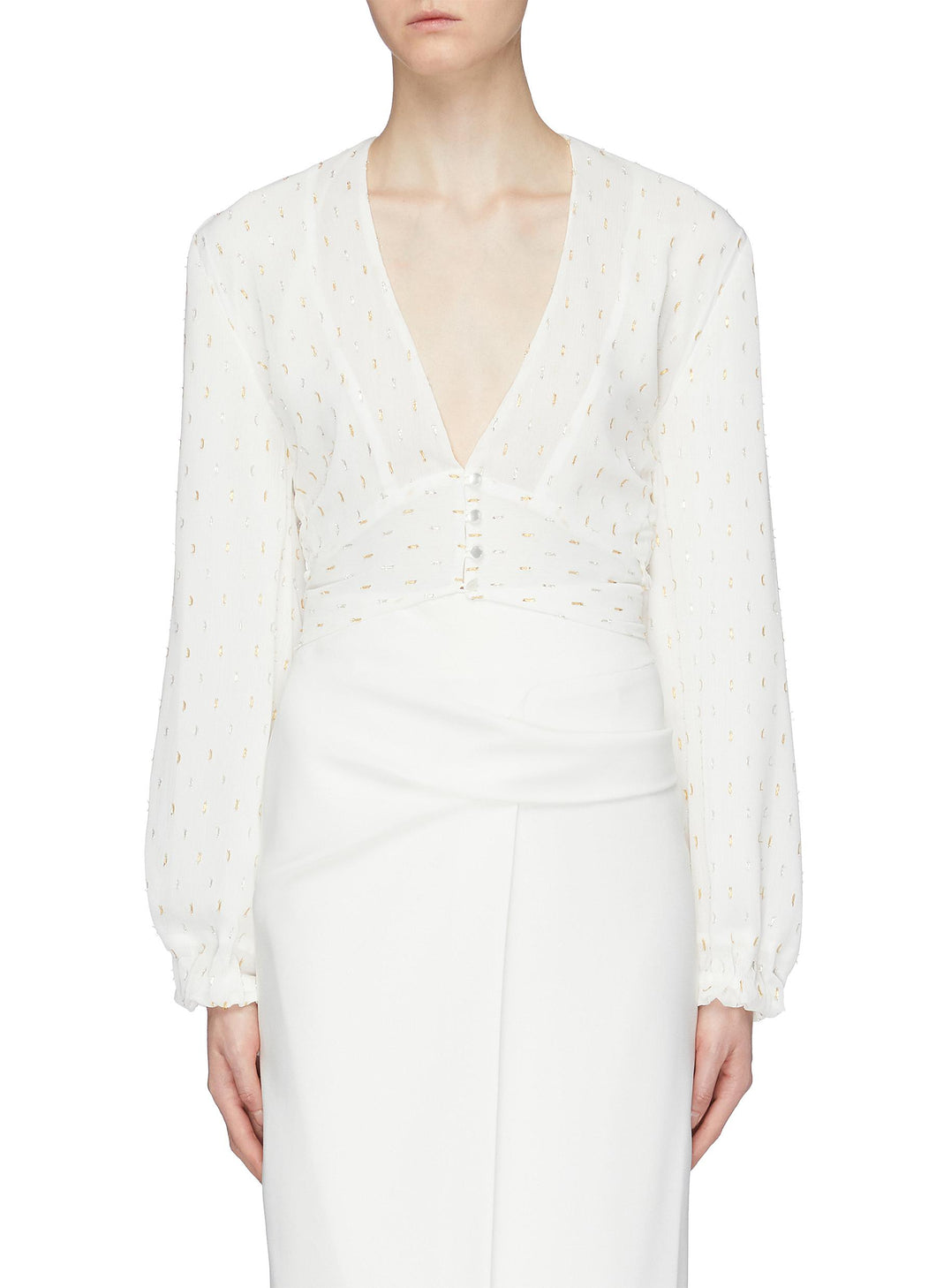 'Anais' tie cutout back fil coupé crepe V-neck top - Elissa McGowan - White