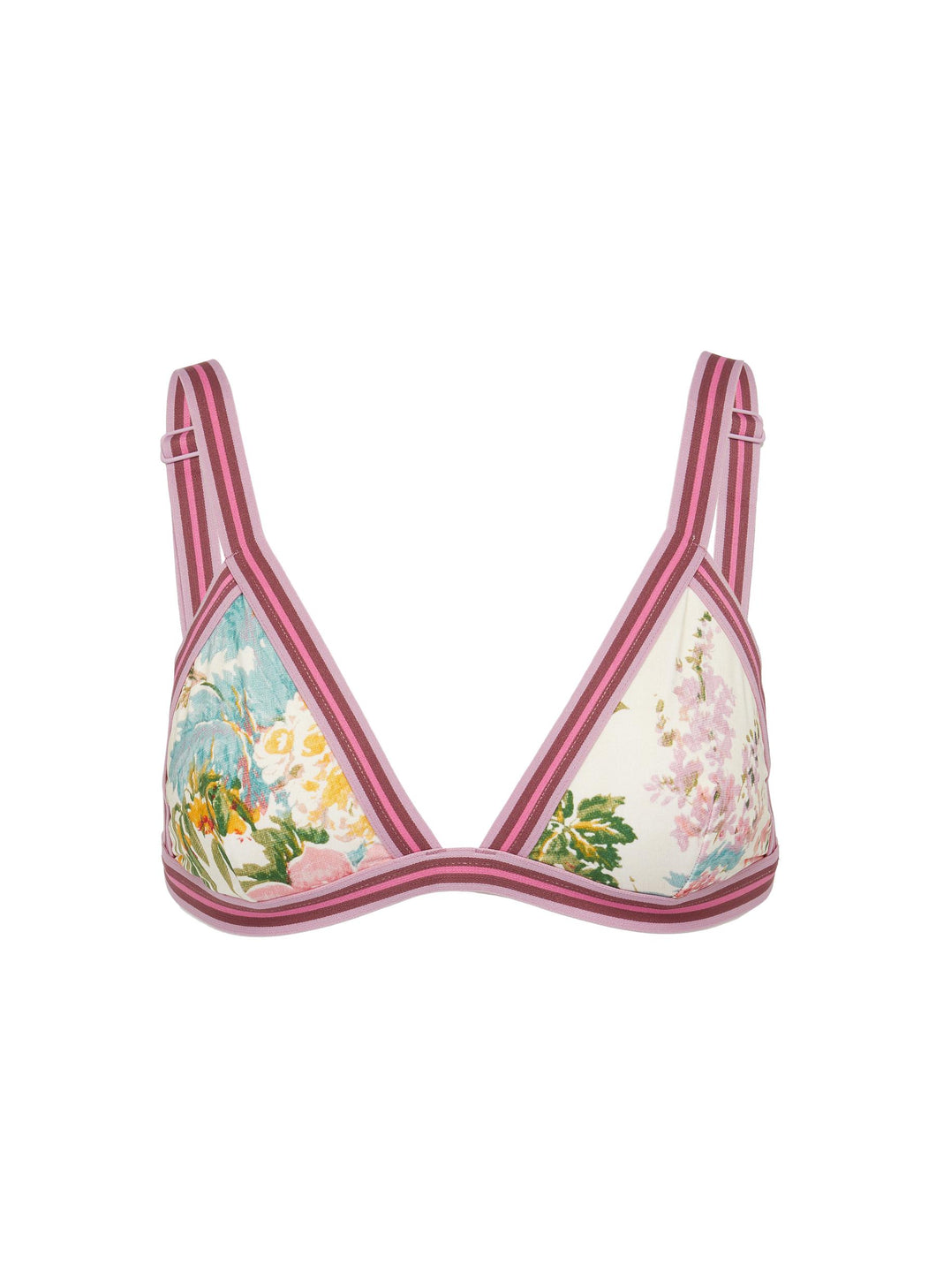 'Heathers' stripe border garden floral print bikini top - Zimmermann - Multi-colour