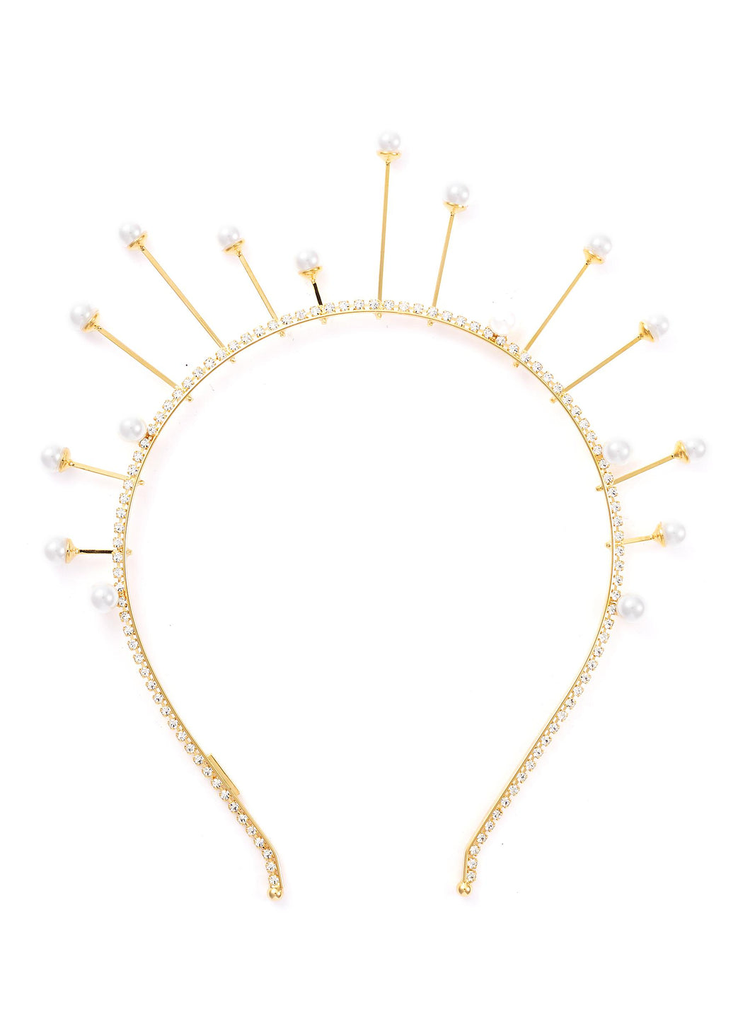 'Lunar' Swarovski crystal pearl crown - LELET NY - Metallic