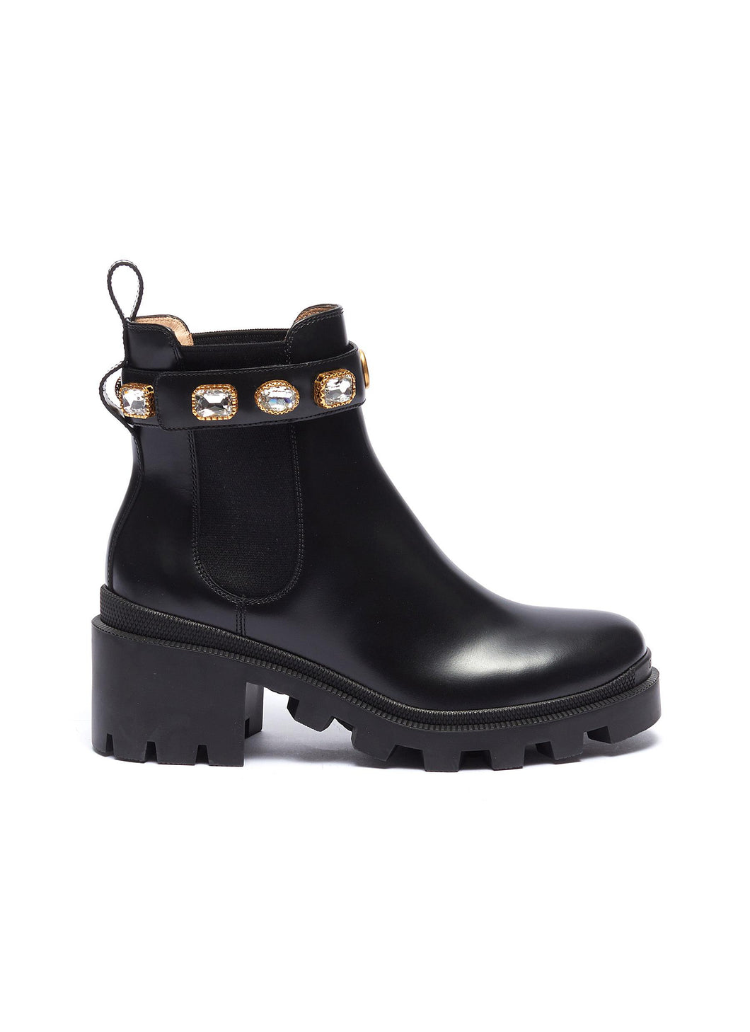 'Trip' jewelled GG logo ankle strap leather Chelsea boots - Gucci - Black