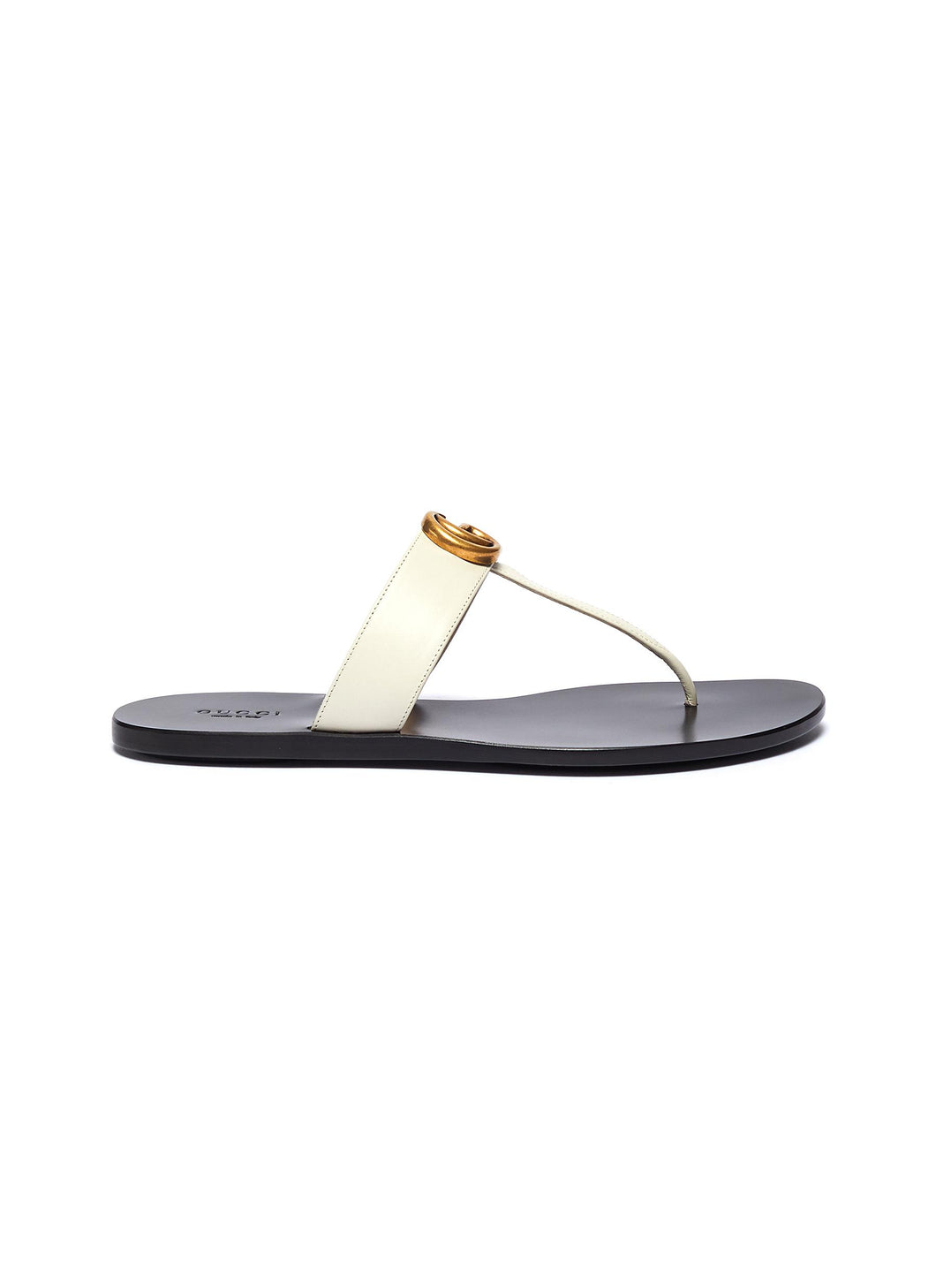 'Flat Marmont' GG logo leather thong sandals - Gucci - White