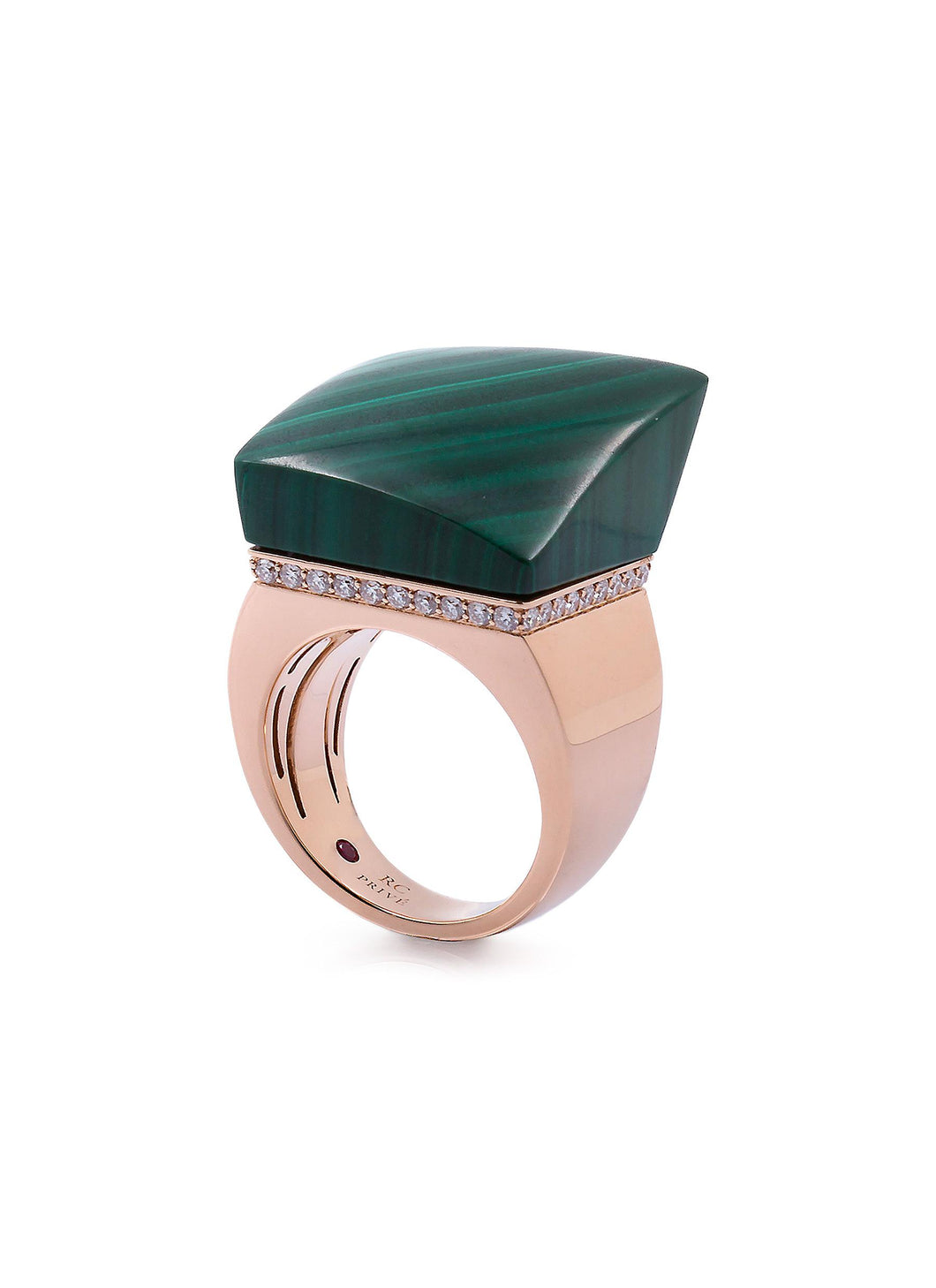 'Sauvage Privé' diamond malachite 18k rose gold ring - Roberto Coin - Metallic