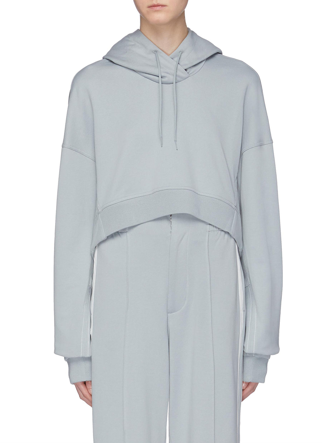 'Yohji Love' graphic embroidered slogan print cropped hoodie - Y-3 - Grey