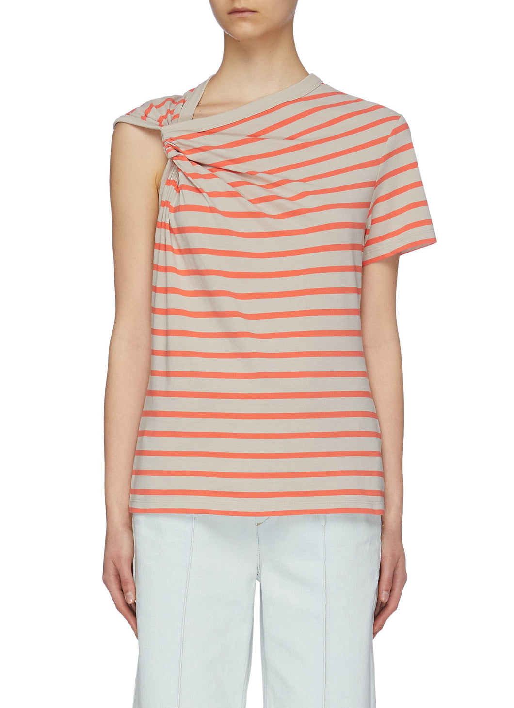 Twisted asymmetric sleeve stripe T-shirt - alexanderwang.t - Multi-colour