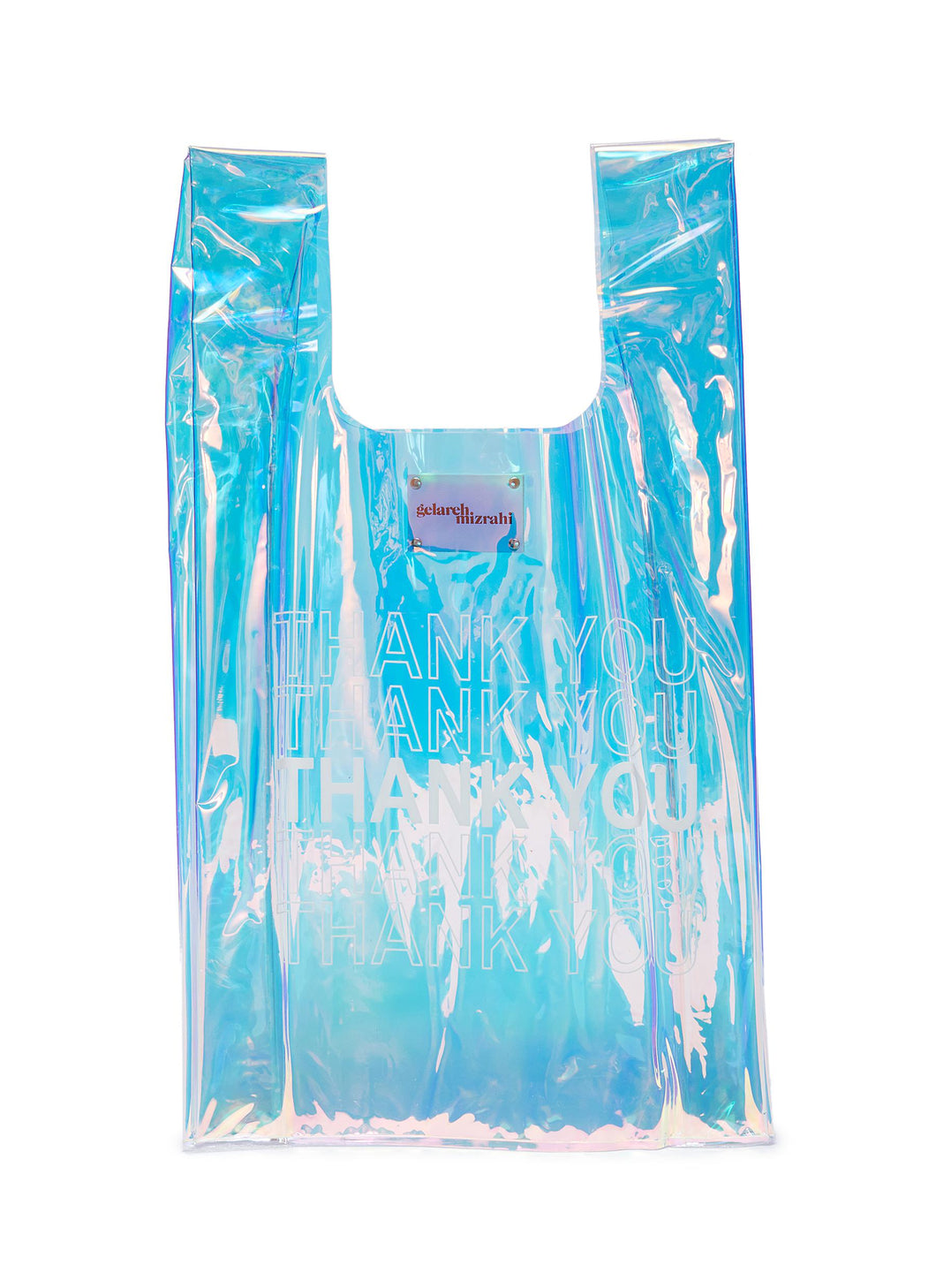 'Thank you' print holographic PVC tote - Gelareh Mizrahi - Blue