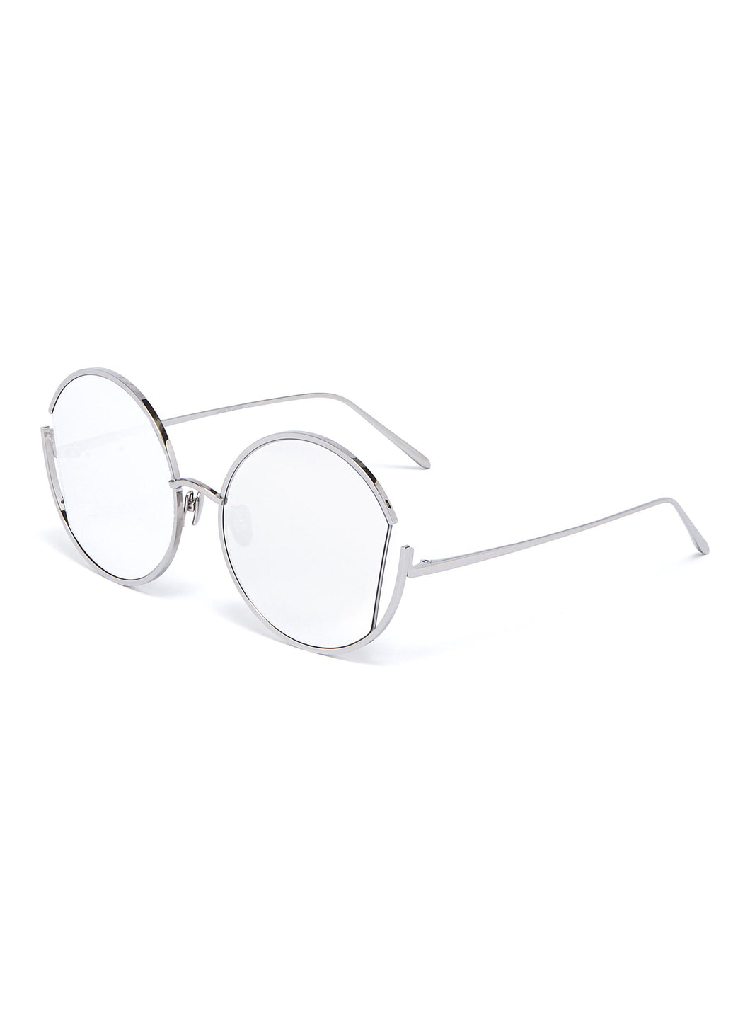 'Quarry' mirror metal cutout round sunglasses - Linda Farrow - Metallic