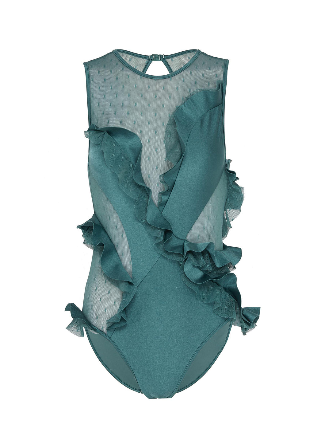 'Veneto' asymmetric ruffle mesh panel one-piece swimsuit