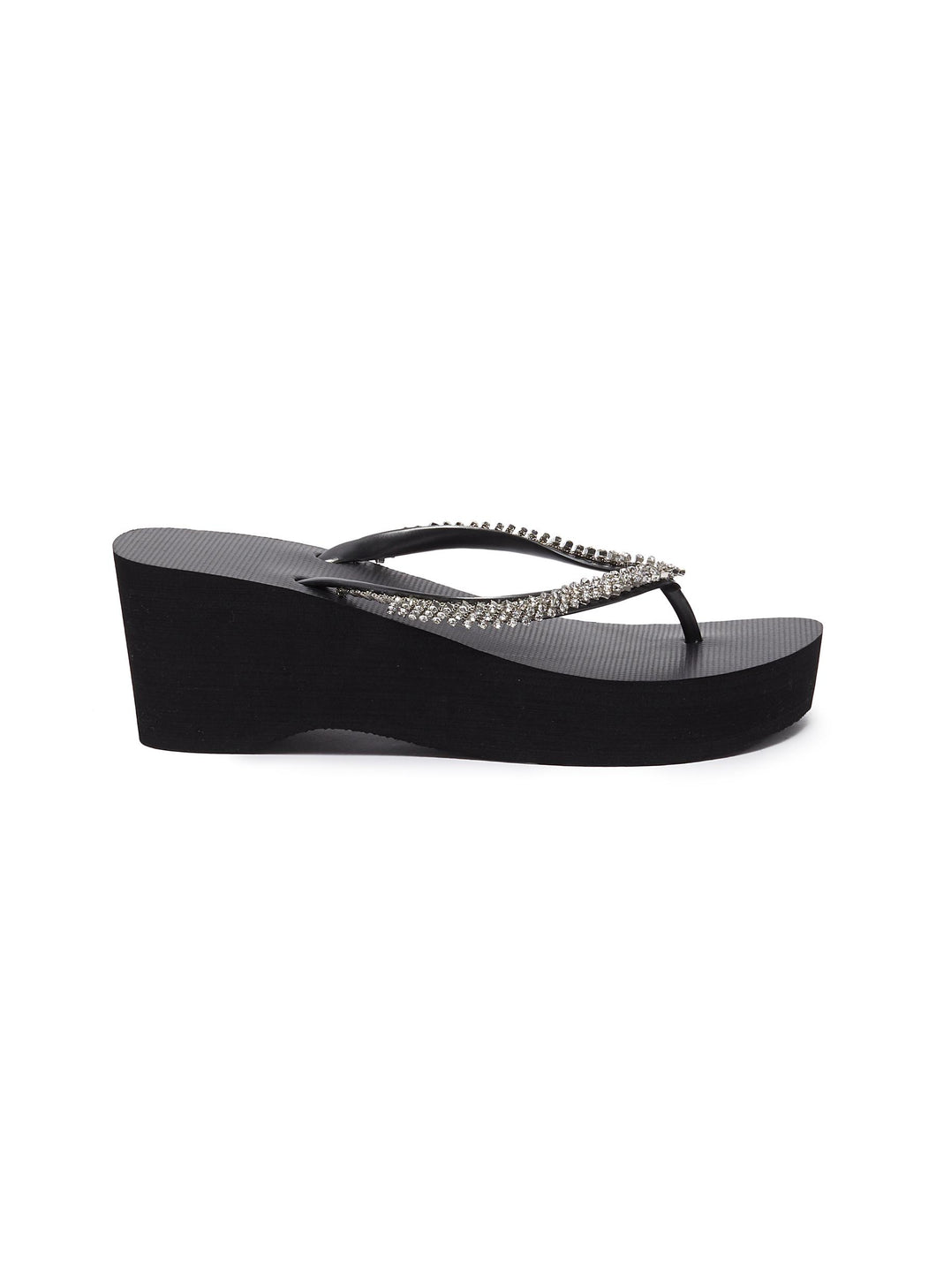 'Classic' strass PVC wedge thong sandals - Uzurii - Black