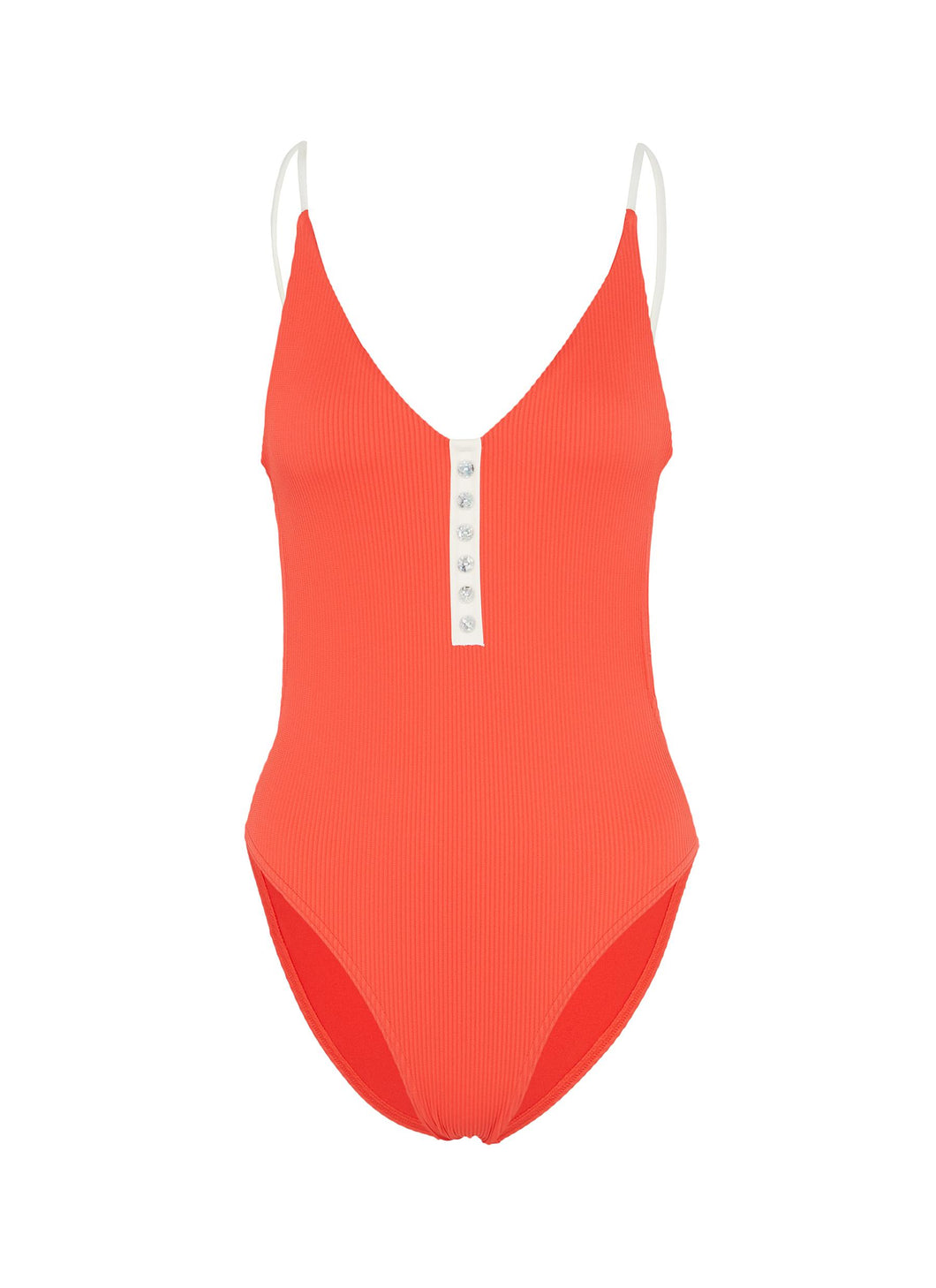 Button front ribbed one-piece swimsuit