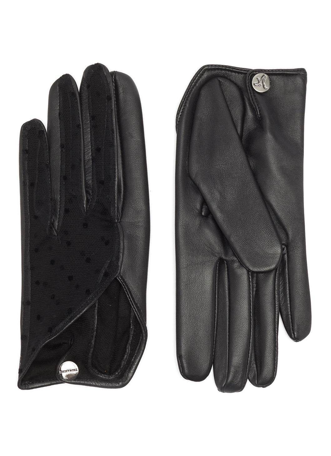 'Beijing' polka dot tulle panel leather gloves