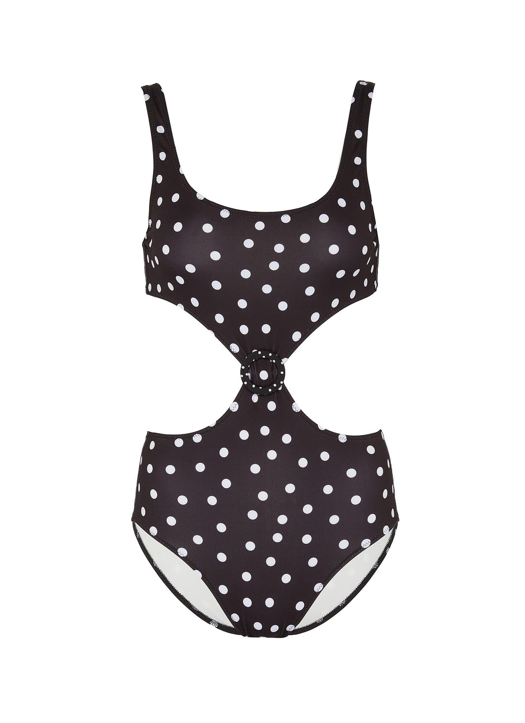 ''The Bailey' cutout waist polka dot print one-piece swimsuit