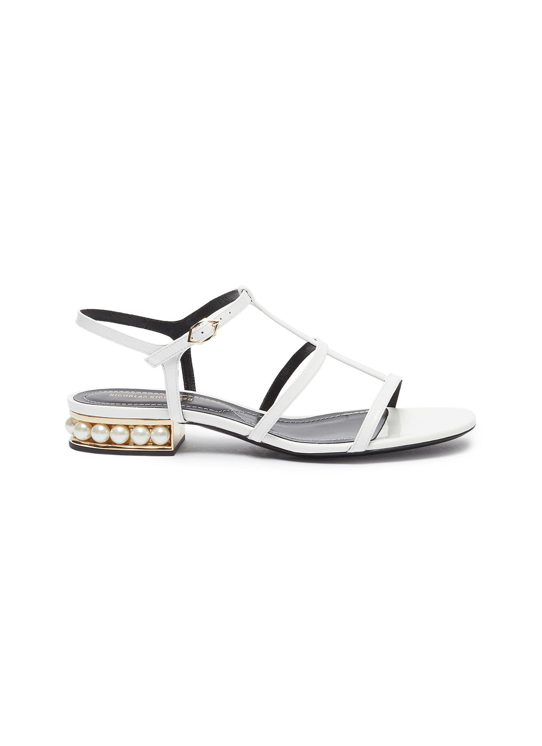 'Casati' faux pearl heel caged patent leather sandals