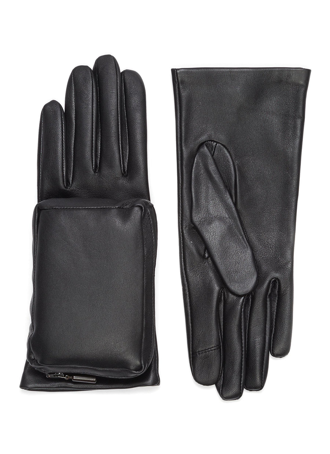 Zip pouch leather gloves