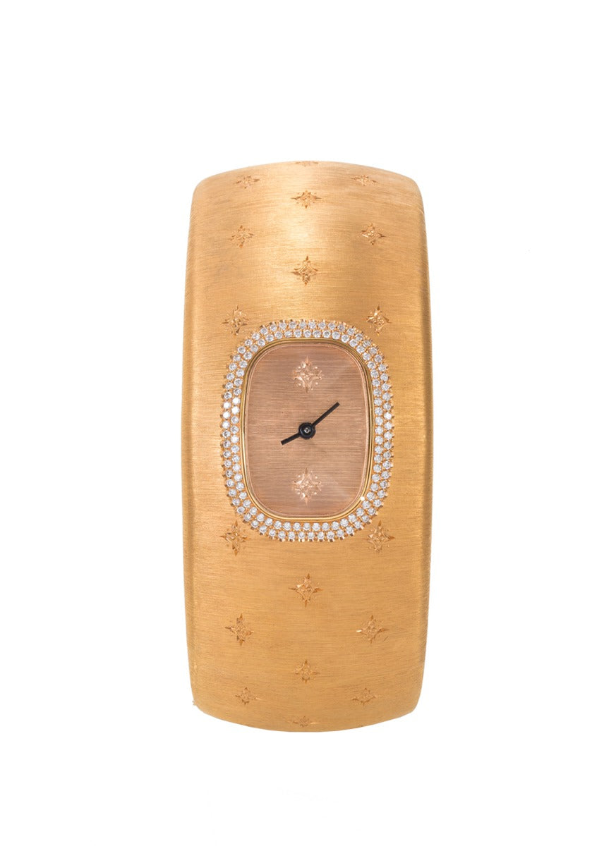 'Cleopatra Losanghe Bizantine' diamond 18k rose gold cuff watch - Buccellati Watches - Metallic